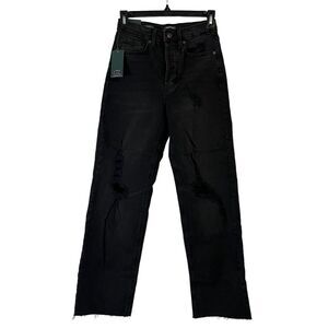Wild Fable Sz 00/24 Highest Rise Distressed Ripped Straight Leg Jeans Black Wash